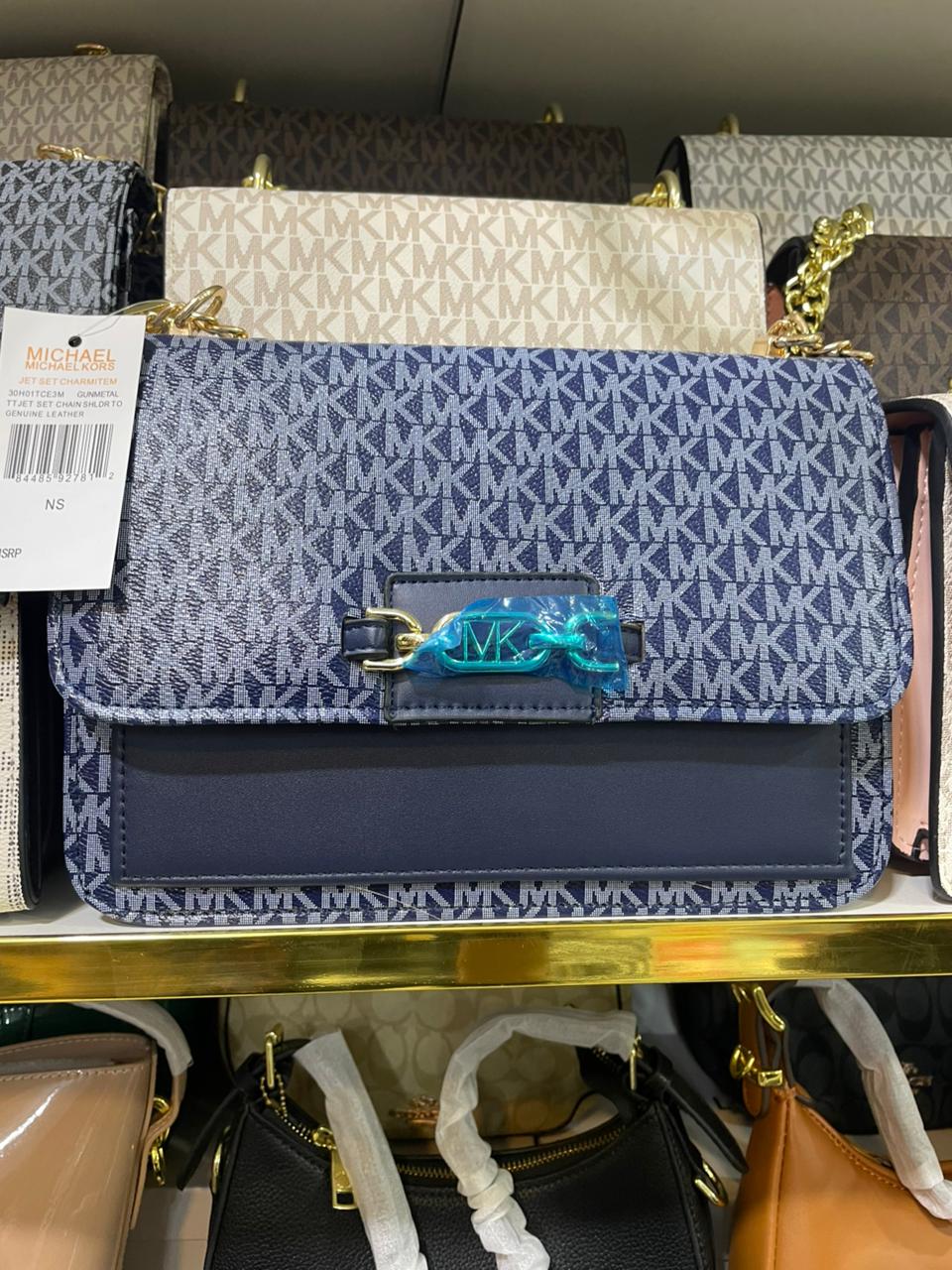 Premium Navy Blue Monogram Chain Shoulder Bag for Women in Pakistan | Bagzar