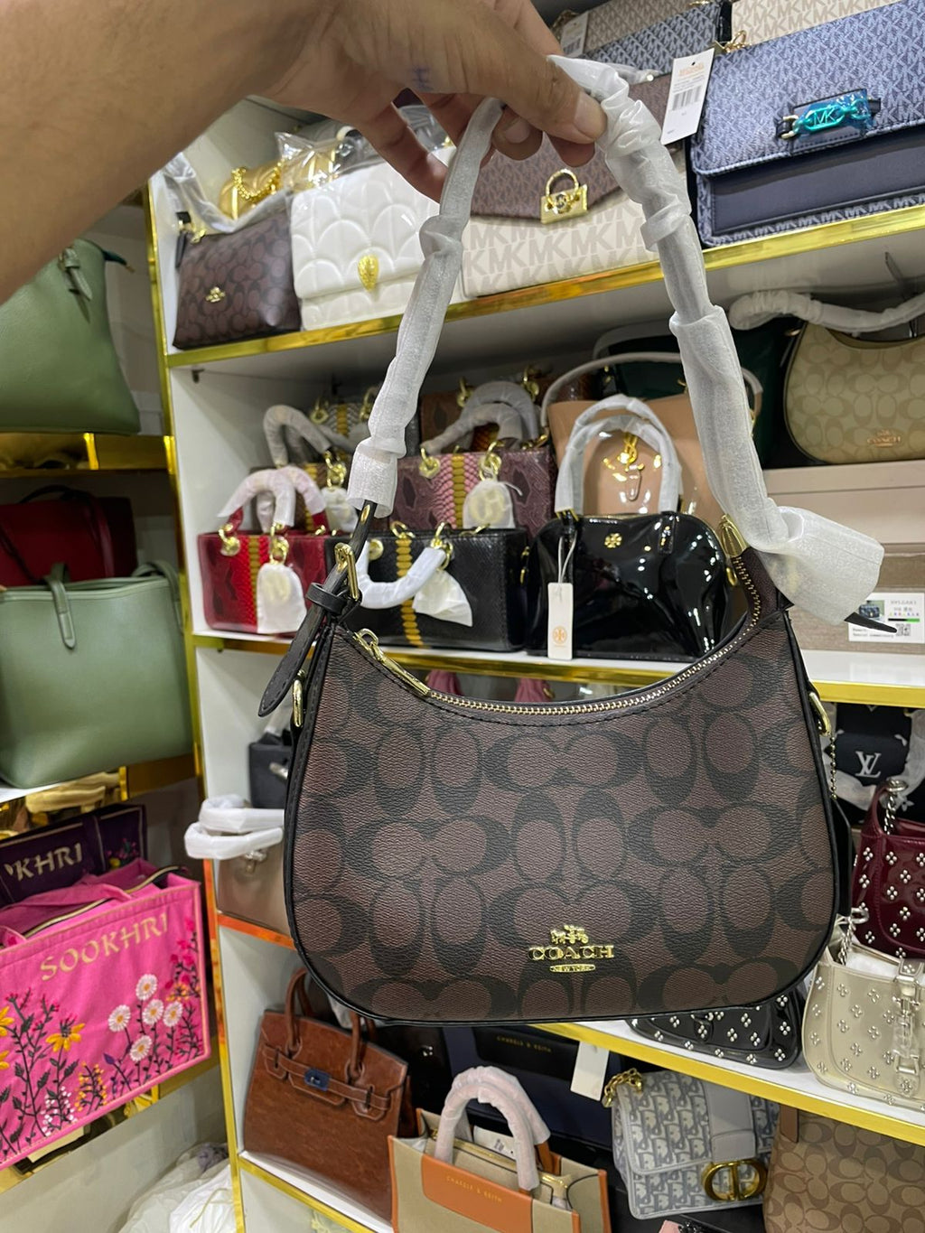 Classic Dark Brown Monogram Shoulder Bag for Women in Pakistan | Bagzar
