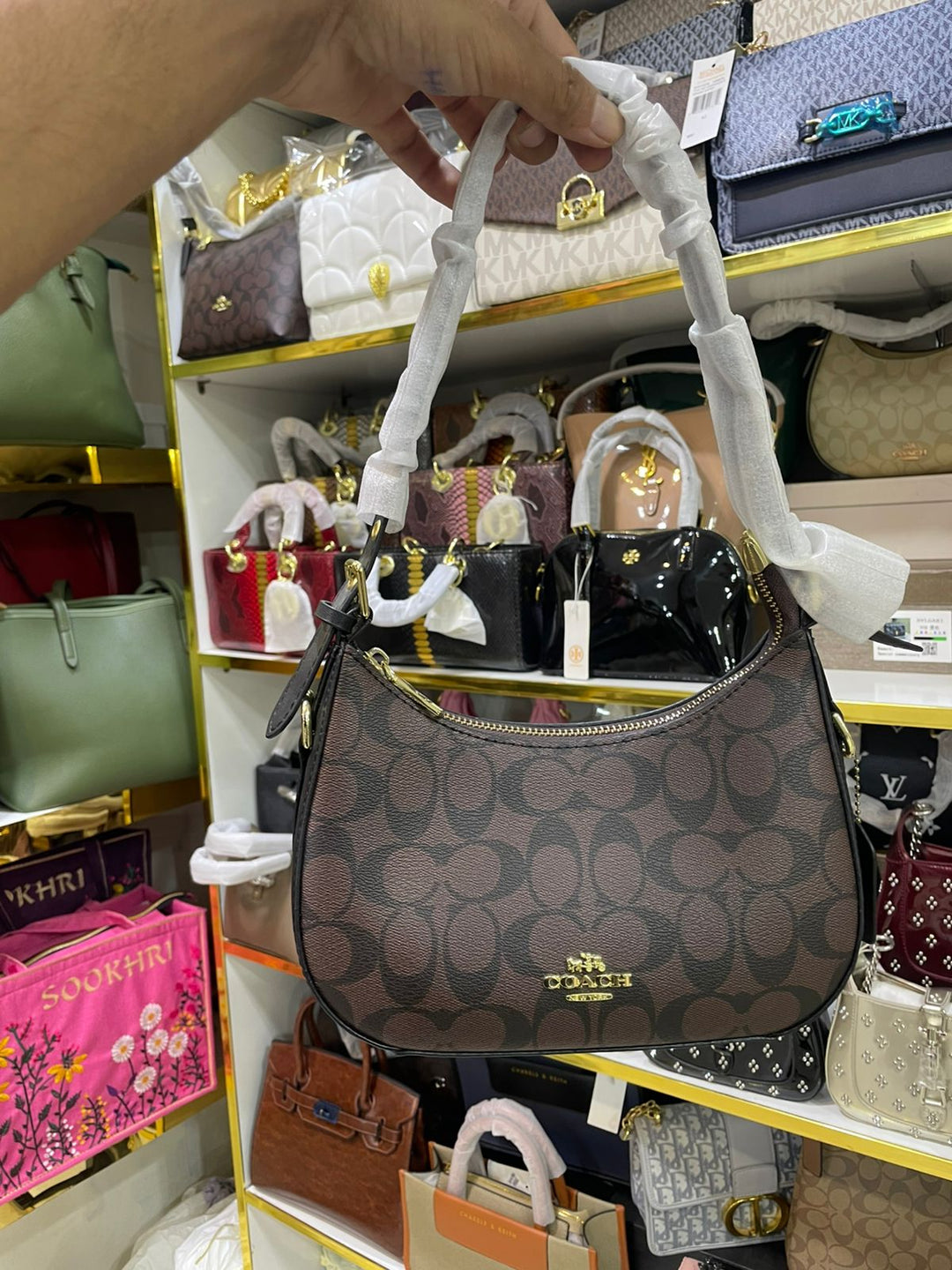 Classic Dark Brown Monogram Shoulder Bag for Women in Pakistan | Bagzar