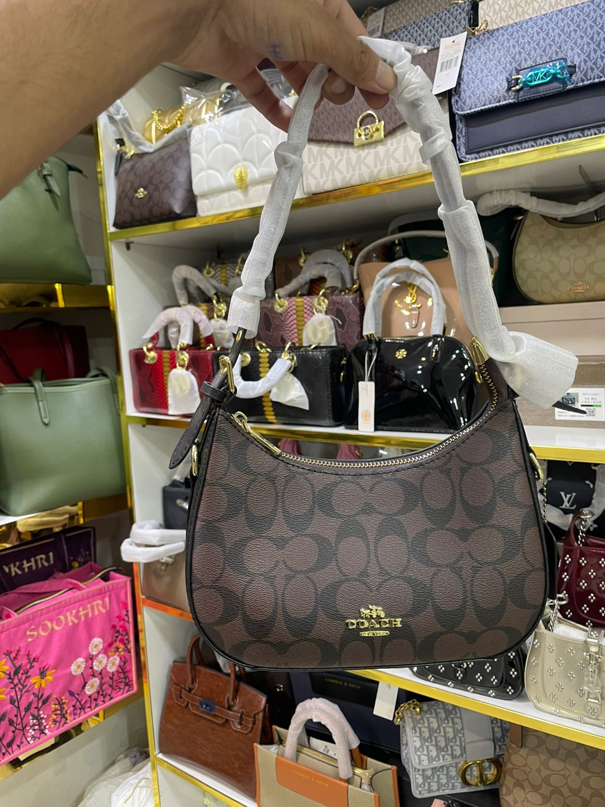 Classic Dark Brown Monogram Shoulder Bag for Women in Pakistan | Bagzar
