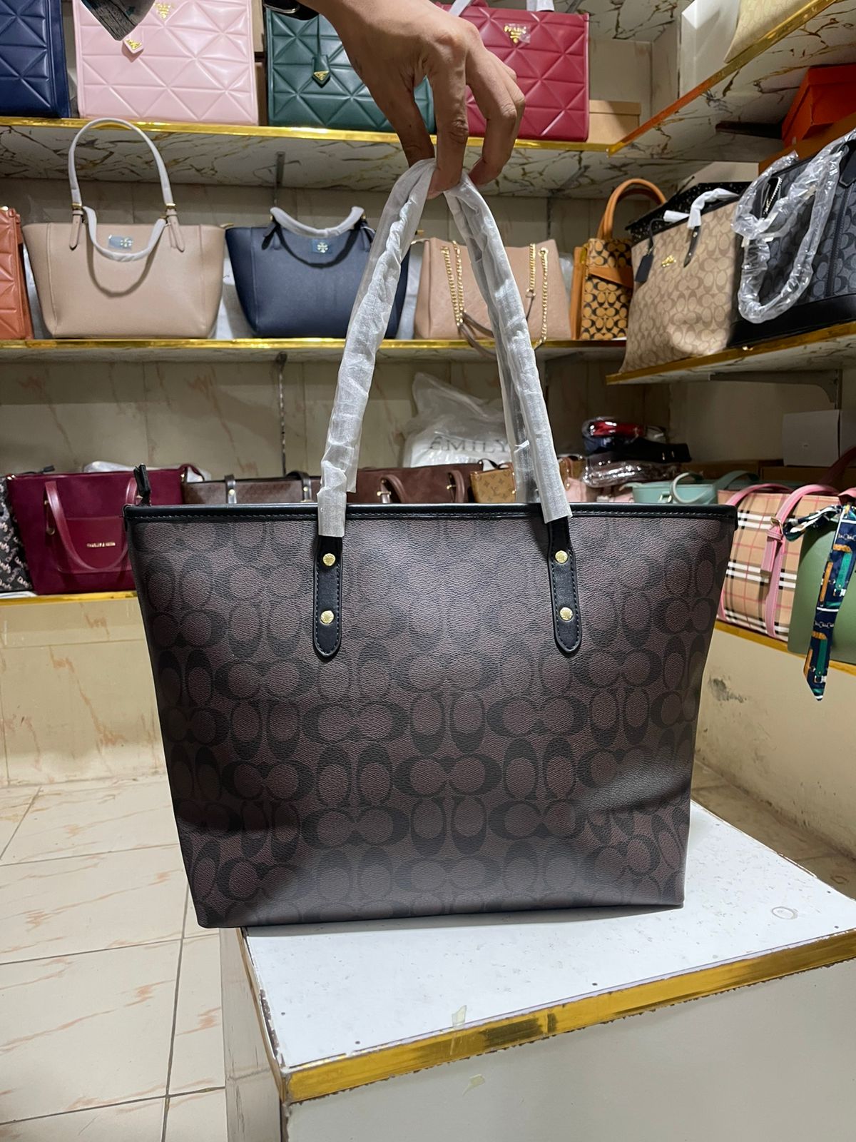 Premium Dark Brown Monogram Large Tote Bag for Women in Pakistan | Bagzar