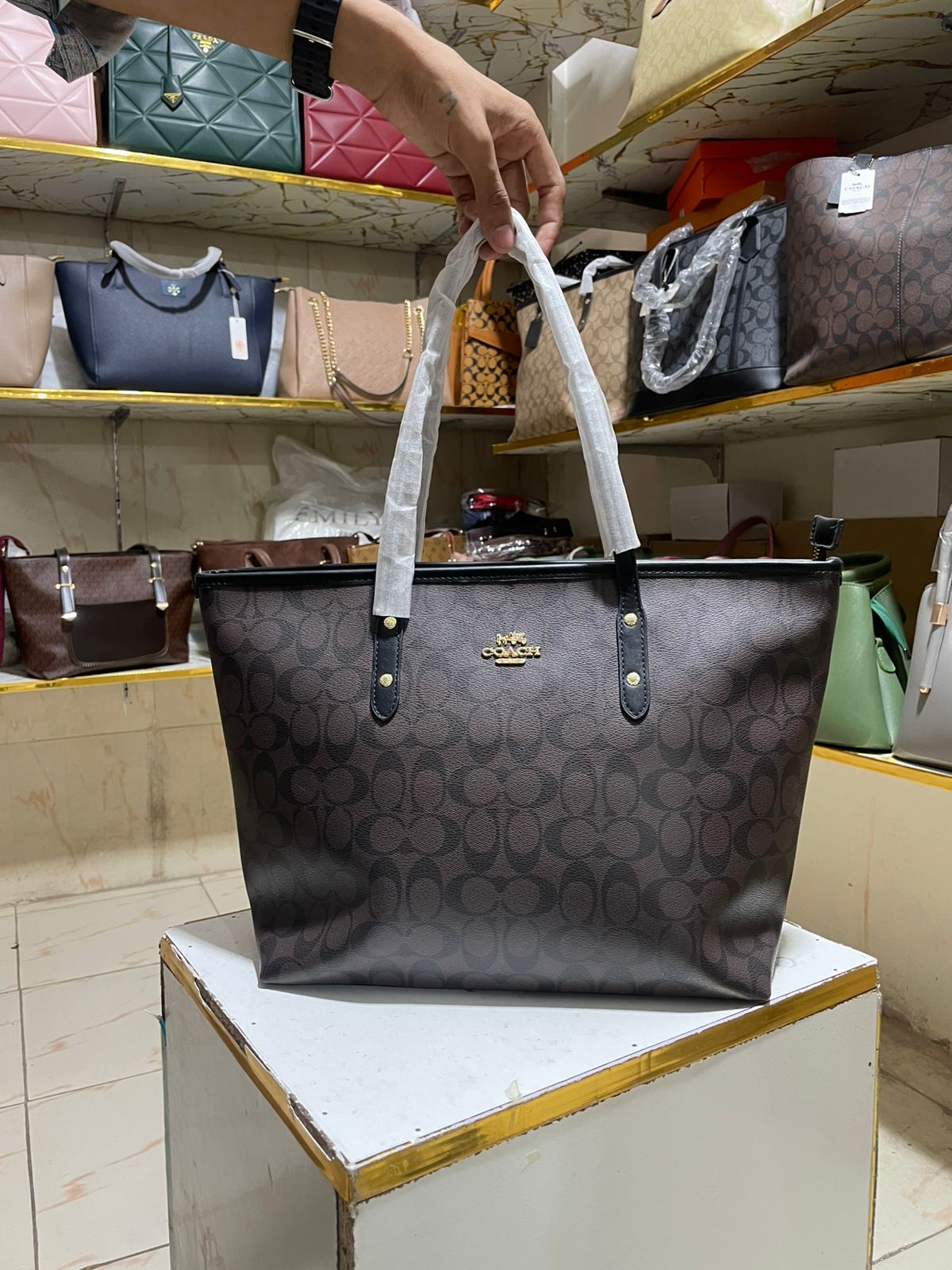 Premium Dark Brown Monogram Large Tote Bag for Women in Pakistan | Bagzar