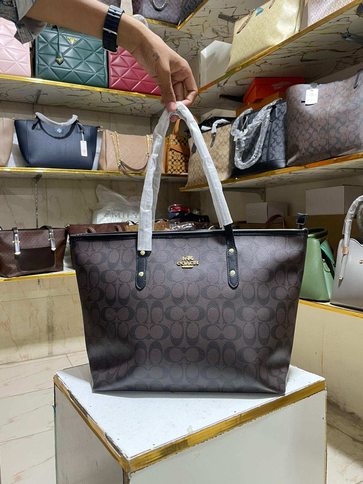 Premium Dark Brown Monogram Large Tote Bag for Women in Pakistan | Bagzar