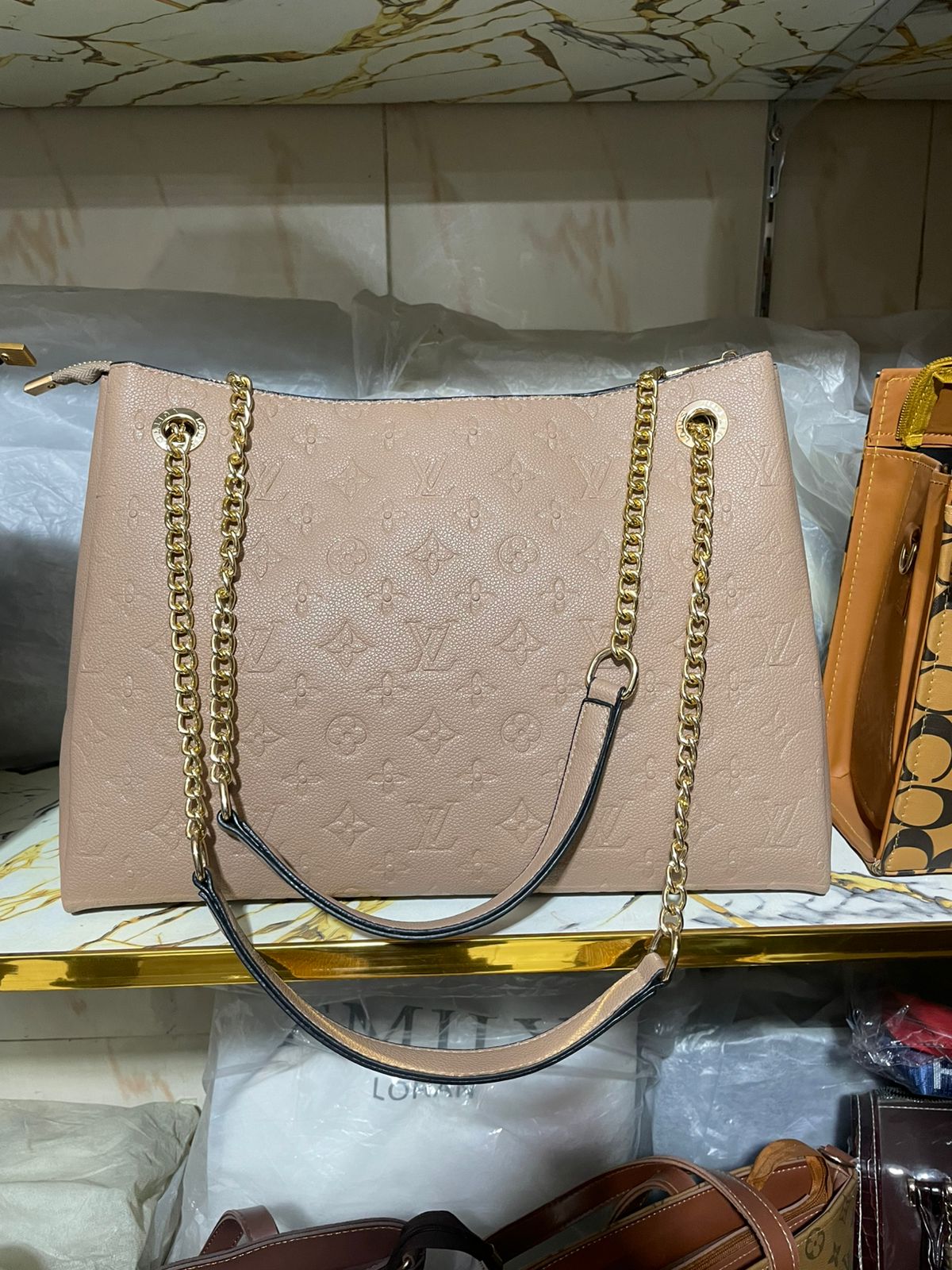 Premium Nude Embossed Chain Shoulder Bag for Women in Pakistan | Bagzar