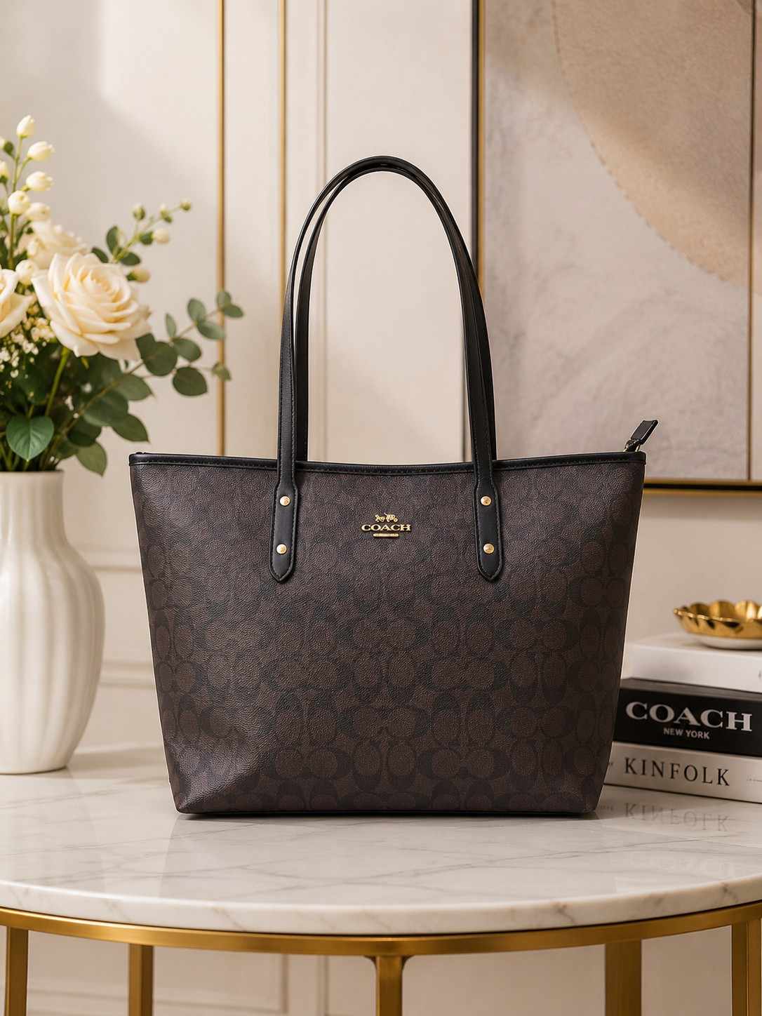 Premium Dark Brown Monogram Large Tote Bag for Women in Pakistan | Bagzar