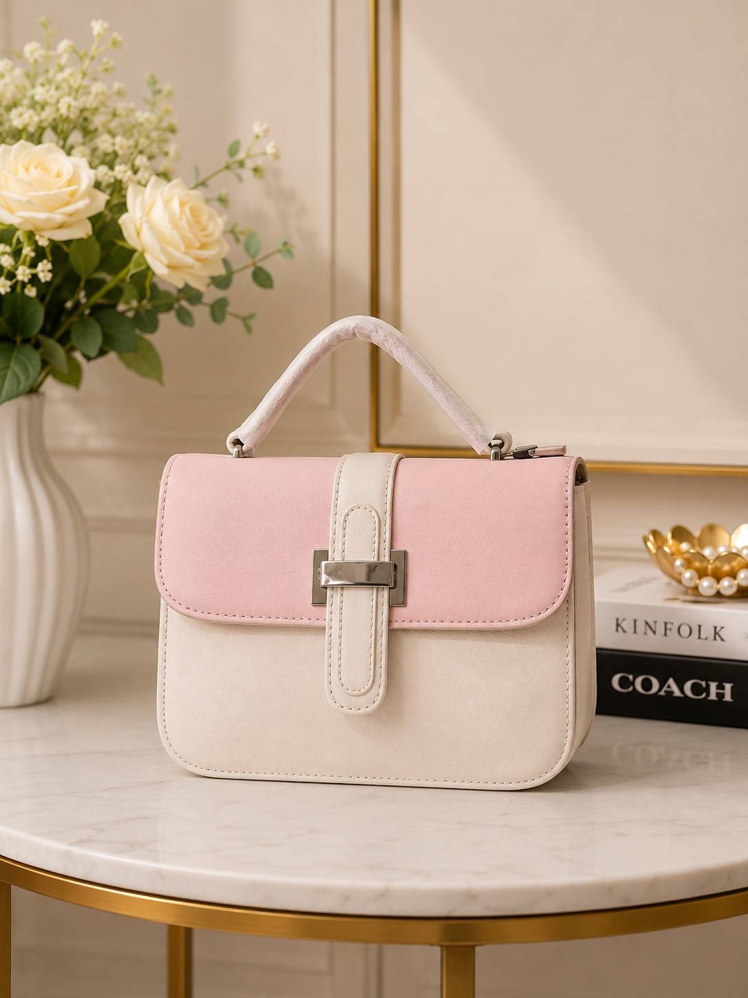 Chic Pink and Cream Two-Tone Top Handle Bag for Women in Pakistan | Bagzar