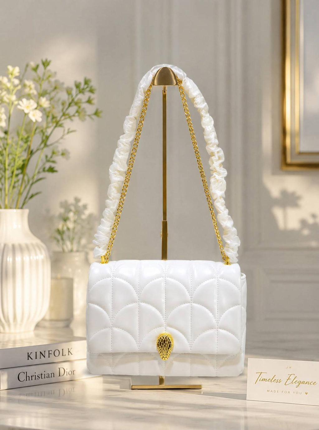 Luxury White Quilted Serpent Shoulder Bag for Women in Pakistan | Bagzar