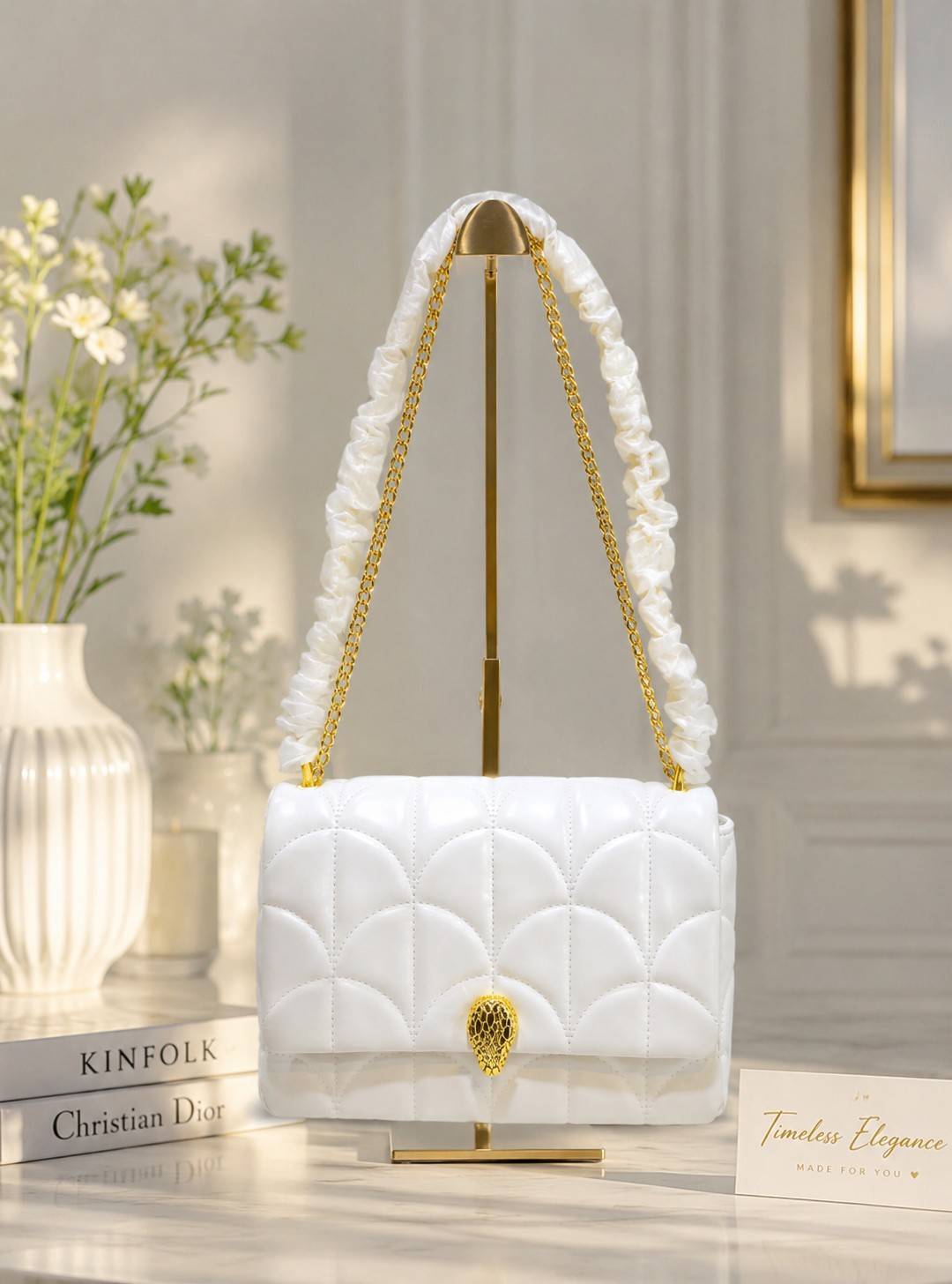 Luxury White Quilted Serpent Shoulder Bag for Women in Pakistan | Bagzar