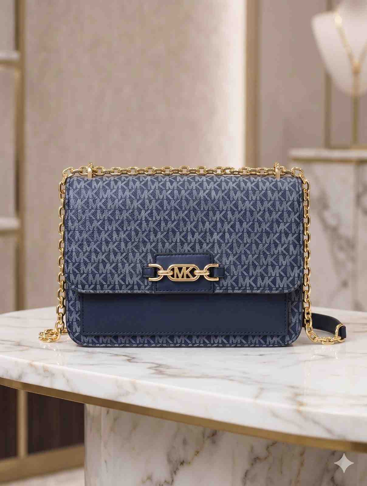 Premium Navy Blue Monogram Chain Shoulder Bag for Women in Pakistan | Bagzar