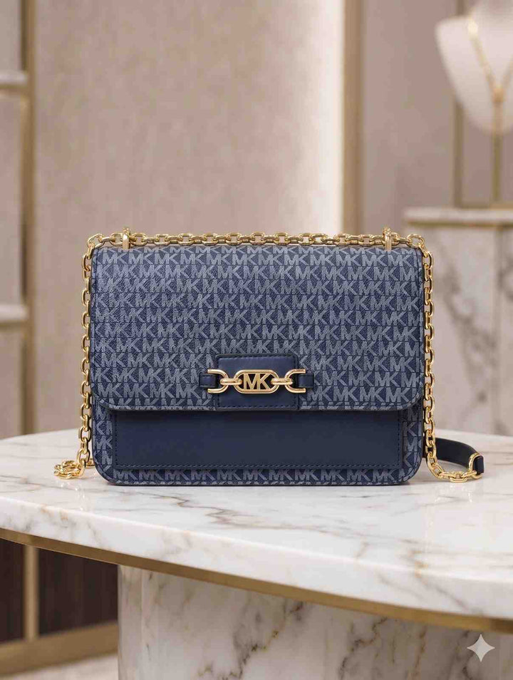 Premium Navy Blue Monogram Chain Shoulder Bag for Women in Pakistan | Bagzar