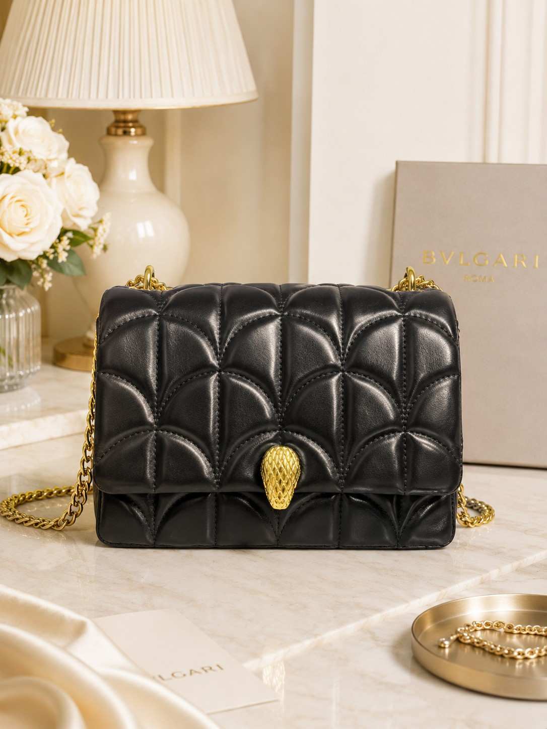 Luxury Black Quilted Serpent Shoulder Bag for Women in Pakistan | Bagzar
