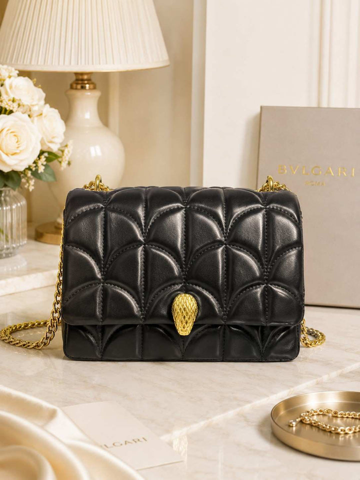 Luxury Black Quilted Serpent Shoulder Bag for Women in Pakistan | Bagzar