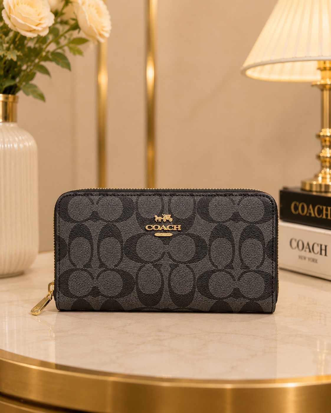 Premium Grey Monogram Zip Around Wallet for Women in Pakistan | Bagzar