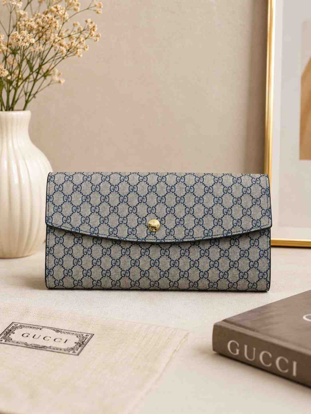 Premium Blue Monogram Long Flap Wallet for Women in Pakistan | Bagzar